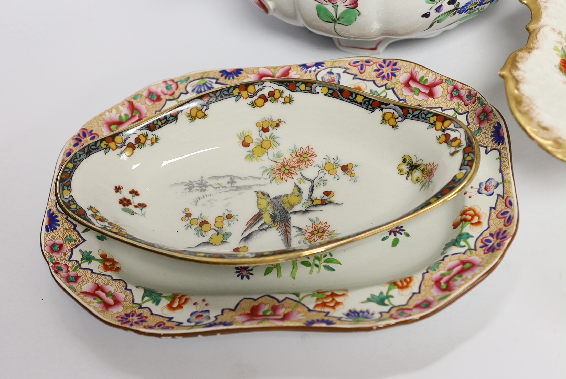 A group of floral ceramics comprising Spode, Limoges and Hammersley, largest 29cm wide